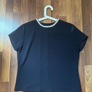 Elegant Black Women's Top with Embellished Neckline